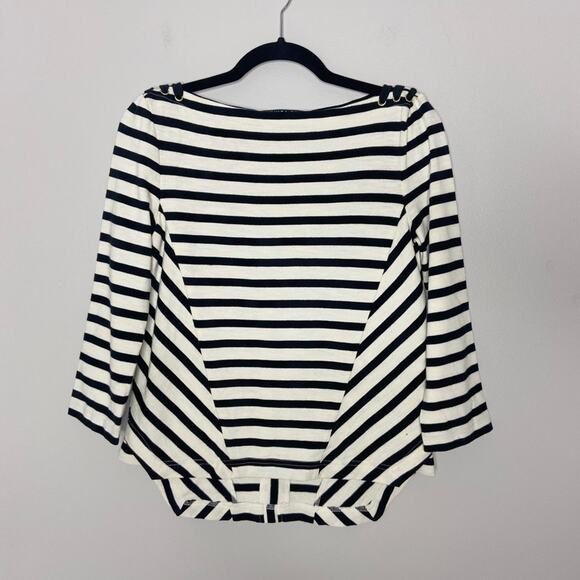 Veronica Beard Lincoln Mariner Black Cream Striped Boat Neck Top Size XS - Picture 2 of 5